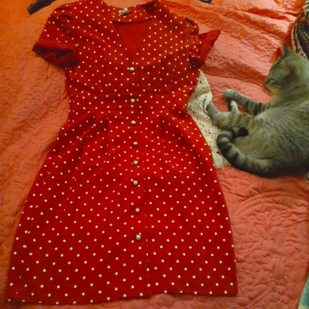 Vintage 80s Does 50s Red and White Polka Dot Dress